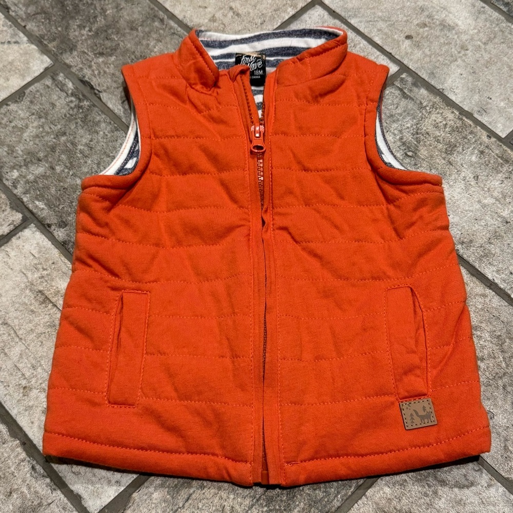 Baby Boy First Wave Orange Zip Vest: Size 18 Months